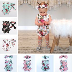 2019 Summer Baby Girl Rompers Pretty Flower Tassel Romper + Headband 2PCS Baby Girls Clothing Floral Jumpsuits Kids Girl Jumpsuit Outfits