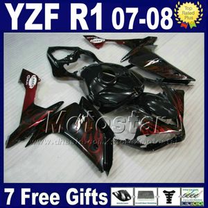 Rote Flammen-Verkleidungen + Tankabdeckung für 2007 2008 Yamaha R1 Verkleidungsset YZF R1 07 08 Spritzguss 5L14