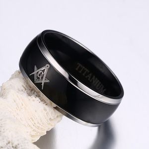Men Ring High Quality Tungsten Steel IP Black Plated Polished Freemasons Pattern Fashion Jewlery Black Size 9-12