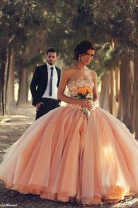 2016 Hot Sexy Quinceanera Ball Gown Dresses Strapless Blush Pink Crystal Beads Pearl Tulle Long Sweet 16 Formal Party Prom Evening Gowns