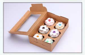 24 * 16 * 7.5 cm Biały Papier Kraft 6 Pudełka Cupcake DIY Party Pudełko Ciasteczka Snack Candy Box Pudełka do pieczenia 100 sztuk / partia