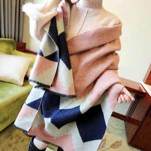 Новое поступление Геометрический зимний шарф теплые пашмины шерстяные кашемировые шарф Tippet женские пончо одеяло шарф шаль 195 * 60см