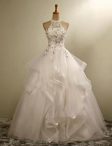 2016 Nuovo modo caldo di trasporto libero elegante abito di sfera avorio pavimento-lunghezza collo alto in pizzo che borda tulle appliques abiti da sposa 303