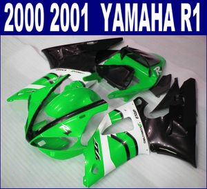 PLSTIC FAININGS SET FÖR YAMAHA 2000 2001 YZF R1 Fairing Kit YZF1000 00 01 Grön vit Svart Motorcykeldelar RQ66 + 7 Presenter