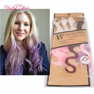 18-22 tum Marley Ombre Cirl Machine Double Wefts Hårbuntar 4PC / Lot Body Wave Hair Weaves Syntet Sy i hårförlängningar Vävar stängning