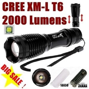 Wholesale UltraFire E007 CREE XM-L T6 2000Lumens 5 Mode cree led Torch Zoom LED Flashlight Torch For 1x18650 - Free shipping