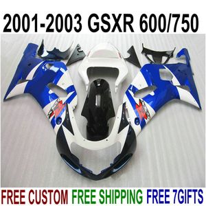 Nya eftermarknadsdelar till SUZUKI GSX-R600 GSX-R750 2001-2003 K1 ABS kåpa kit GSXR 600 750 blå vit svart kåpa set 01-03 RA71