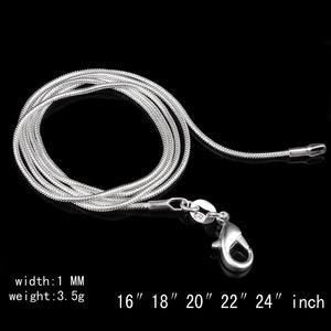 Chain Sterling Silver Plated 1mm Snake Necklace For Women With Lobster Clasp Various Lengths 16 24 Inch