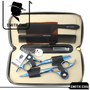 6.0inch Smith Chu bästa saxar professionella hår sax skära tunna saxar salong rakhyvel frisör frisör set med väska, lzs0009