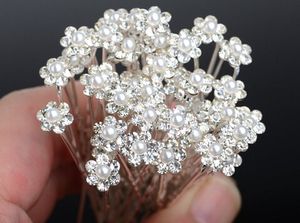 40 sztuk Akcesoria ślubne Bridal Pearl Kwiat Kryształ Kryształ Rhinestone Włosy Pins Klipy Druhna Kobiety Biżuteria