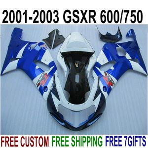 Personalizza set carene per SUZUKI GSXR600 GSXR750 2001-2003 K1 blu bianco nero kit carena di alta qualità GSXR 600 750 01 02 03 EF1