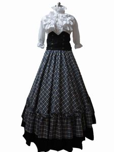Victorian Gothic Ball Gown Reenactment Stage Punk Blue Tartan Lolita Dress Costume H008