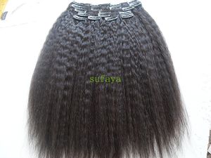 Brasiliansk mänsklig Virgin Remy Kinky Staight Haft Weft Clip In Extensions Natural Color 9 Pieces En uppsättning