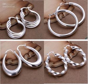 Free Shipping Mixed Order 25 Styles Sterling Silver Oval Round Beads Hoop Drop Earrings Shine 1759