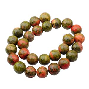 Gemma naturale unakite da 14 mm perline rotonde per fai -da -te che producono gioielli di gioielleria bracciale sciolta 28pc perline di pietra per l'ingrosso