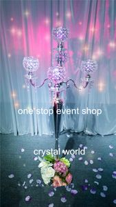 110 cm hoher 5-armiger Kerzenständer aus Metall mit Kristallperlen zur Hochzeitsdekoration