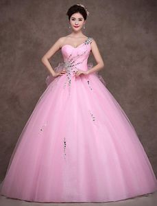 High Quality One Shoulder Tulle Ball Gown Quinceanera Dresses Sweet 15-16 Princess Dresses Candy Pink Formal Floor-Length Dress