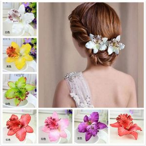 Hot Bridal Hair Tillbehör Blomma Orchid Hår Pins Böhmen Leopard Hair Clip Beauty Hairpins Barrette Bröllopsdekoration Beach Hairwear