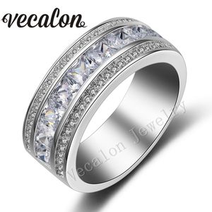 Vecalon Princess cut Diamante simulato Cz Wedding Band Ring per le donne 10KT White Gold Filled Female Engagement Band Sz 5-11 R083