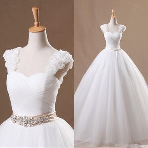 2016 Elegant White Wedding Dresses Beach Bows Ruffles A Line Floor length Bridal Gowns QA03