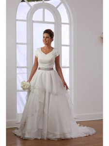 Vestido de noiva a-liniowe marszczenia organza