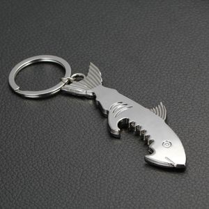 Zink Alloy Silver Färg Shark Shaped Beer Bottle Opener Keychain Unik kreativ gåva