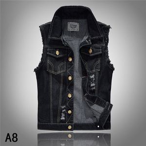 S- 6XL Giacche di jeans da uomo senza maniche Gilet casual Gilet Biker Motorcyle Cappotti Taglie forti Abbigliamento 2018 Nero