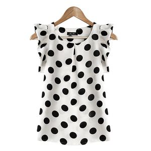 Top estivi in chiffon a maniche corte con maniche Feifei a pois da donna all'ingrosso