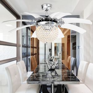 Invisible Crystal Light Ceiling Fans Modern LED Parlor Fan Lighting Remote Control 42-inch 220V 110V