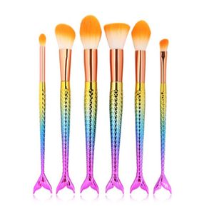 2016 Conjuntos de Pincéis de Maquiagem Sereia 3D Colorido Profissional Make Up Brushes Foundation Blush Kit Escova de Cosméticos Ferramenta Kit 1 conjunto = 6 pcs