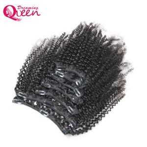 Mongolski Afro Kinky Curly Clip in Human Hair Extensions 7 Sztuk / Zestaw Klipsy W 4B 4C Wzór Mongolski Dziewiczy Human Włosy Wiązki Wiązki