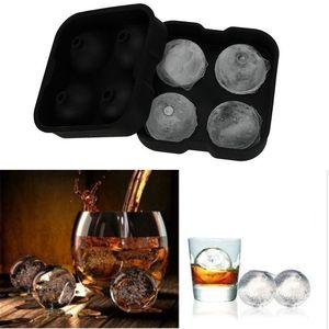 Round Ice Balls Maker Tray FOUR Large Sphere Molds Cube Whiskey Cocktails E00152 BARD