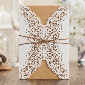 edding Invitations Cards Personalized Rustic Retro Lace Style Handmade Invitation Card for Party Free Printed with Envelopes Seals PK14113