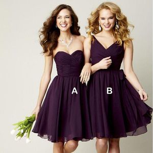 Nowy Grape Dark Purple Fashion Szyfonowa Suknia Balowa Sweetheart Plisowany Krótki Druhna Dress Szybka Wysyłka Party Dress Na Wedding