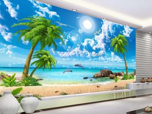 HD Vacker Wallpaper Sea Coconut Beach Landskap 3D Bakgrundsrum för vardagsrum Sofa TV Bakgrund