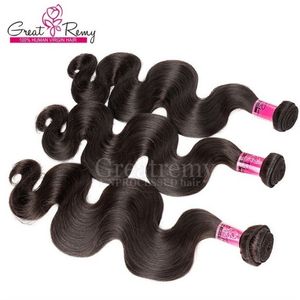 Greatremy® Unprocessed Peruvian Hair Extensions Dyeable Body Wave Virgin Hair Weave Bundles 3pcs lot Natural Black Color Hair Weave Weft