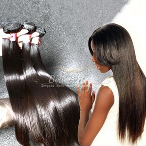 Cor Natural 9A 100% Não Transformados Extensões de Cabelo Da Malásia 4 pçs / lote Cabeça Cheia Em Linha Reta Cabelo Humano Tece Frete Grátis