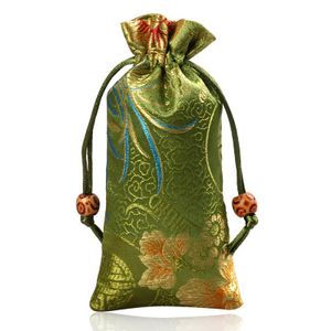 Förlänga krysantemum smycken presentpåsar Drawstring silkebrocade Förpackning påse pärlor halsband armband trä kam trinket lagringsficka