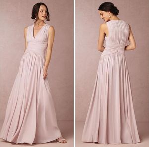 Nude Pink Chiffon Modest Bridesmaid Dresses V Neck Full Back Long vestidos de festa vestido longo para madrinha Formal Dresses