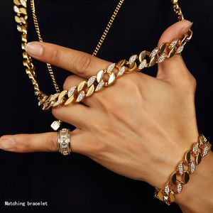 Men Hip Hop ICED OUT 18K Gold Plated W CZ Curb Miami Cuban Link Chain Necklace & Bracelets Bling Bling Jewelry Set