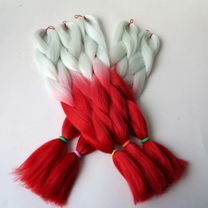 10pcs/lot 100gオンブル2トーン編み合成ジャンボ編組髪白い赤い色