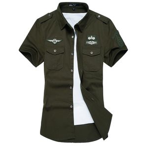 Toptan-Yeni Yaz Erkek gömlek yüksek kaliteli pamuklu kısa kollu gömlekler ordu elbise gömlek erkek gömlek gündelik erkek giyim M-6XL