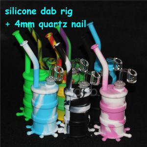 Partihandel Hookahs Silikon Bongs med glas Downstems kiselvattenrör DAB Rig 14 mm Joint All Clear 4mm Tjocklek 14mm Man Quartz Nails