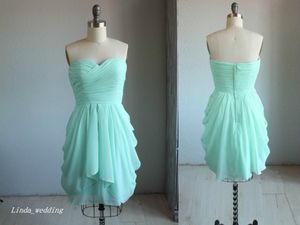 Mint Blue Short Bridesmaid Dress Simple Sweetheart Chiffon Maid of Honor Dress For Wedding Party Gown