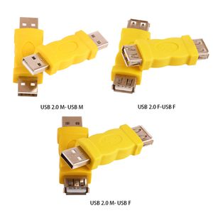 Conector USB Amarelo Cor USB Uma Jaque Fêmea para um adaptador de Jack Feminino USB 2.0 AF para AM adaptador M para M Conversor