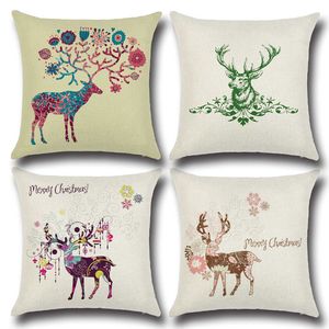 2021 Xmas Zip Pillow Case Square Christmas Serie Pillowcases Söt Vinter Reindeer Q Deer Head Printing Heminredning Gåva 4 Design YC