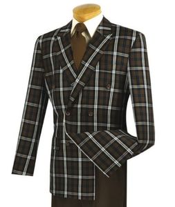 Fashion Men's brown window glass double-breasted 6 button classic men's office suit 2 (jacket + pants) custom made