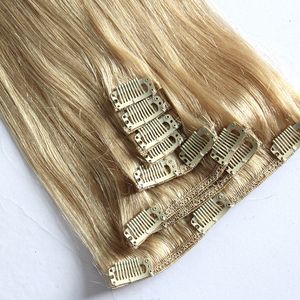 Grade 9A--Color 8# 100Gram set Clip in hair extensions 8pcs set 18inch & 7pcs set 18inch straight wave hair extension,free DHL