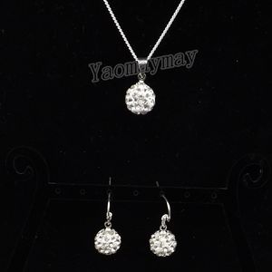 10mm White Disco Ball Pendant Earrings And Necklace Crystal Jewellery Set For Present 10 Sets Wholesale