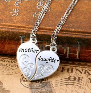 Herz-Anhänger-Schmuck, 2 Stück, Mutter zusammen mit Tochter, Zinklegierung, Kettenlänge 50 cm, Anhänger-Halskette, Silber